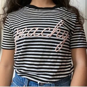 Topshop striped peachy embroidered tee